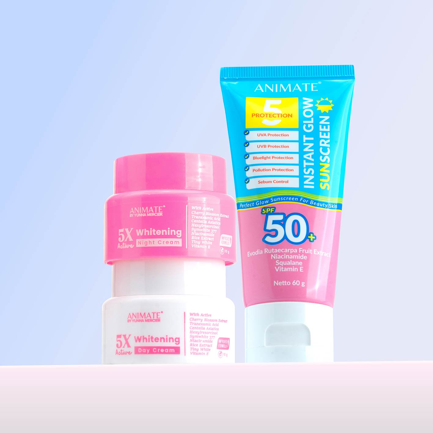 Sunscreen + Day cream + Night Cream